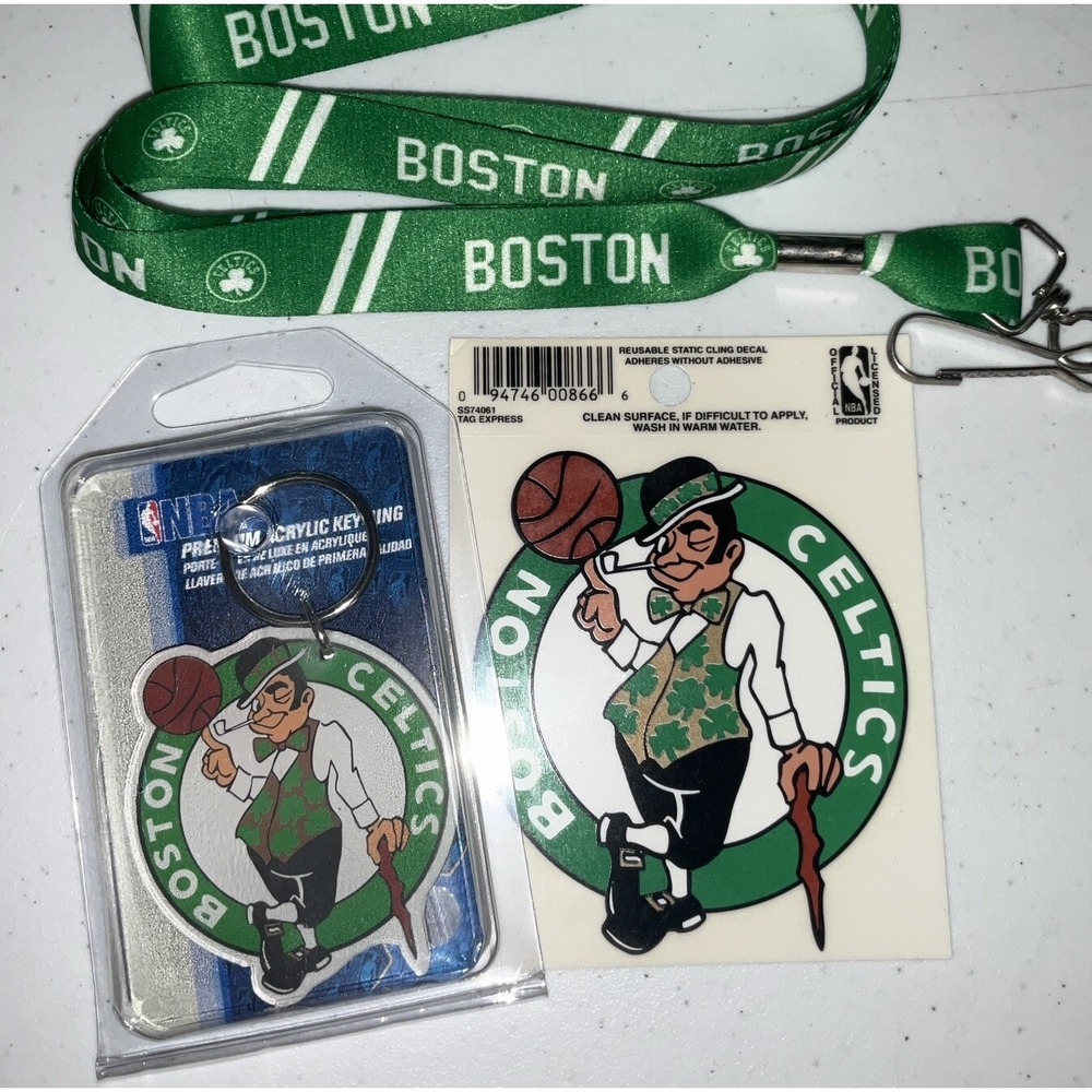 Boston Celtics Team Logo Lucky Large Keyring Keychain Sticker Lanyard Set Of 3